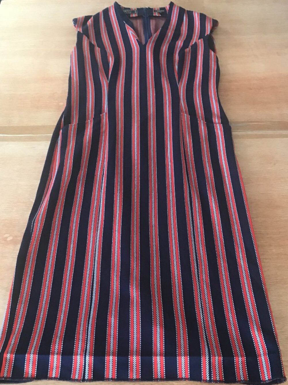 Vintage J. Peterman Dondi Jersey Shift Dress Women L Black Striped Pocket Maxi